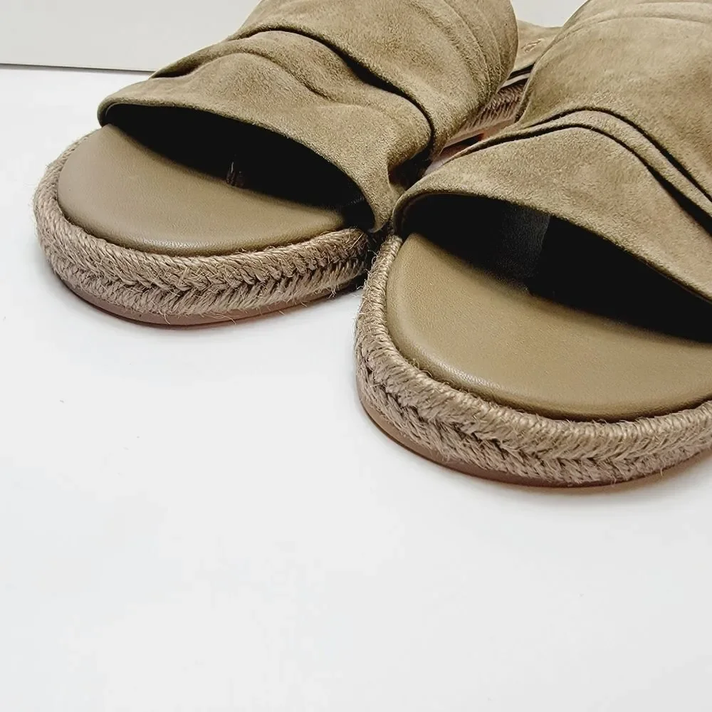 NEW Tory Burch Neutral Suede Gathered Slingback Strap WInd Size 10